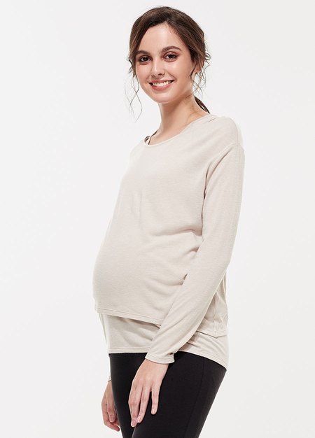 薄暖斜下擺真兩件孕哺上衣(哺乳背心+上衣)