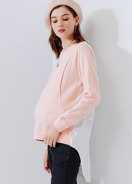 異材質剪接哺乳上衣