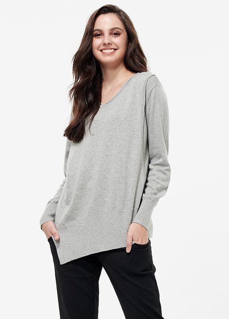 V領針織長版孕哺上衣