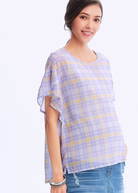 花苞袖哺乳平織衫(2件式)