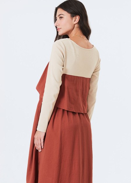 拼接綁帶孕哺洋裝