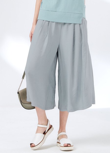 垂墜寬版孕婦褲裙-灰藍1
