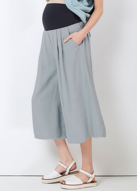 垂墜寬版孕婦褲裙-灰藍3