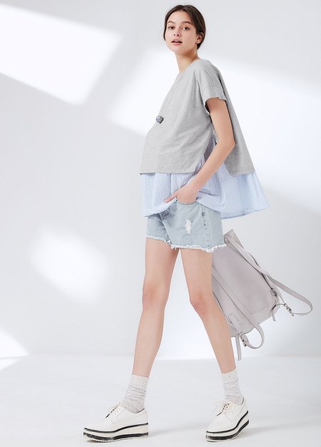 雪花抽鬚牛仔孕婦短褲