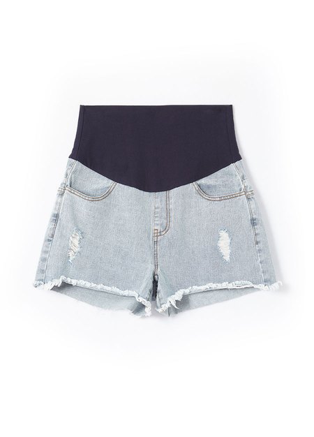 雪花抽鬚牛仔孕婦短褲