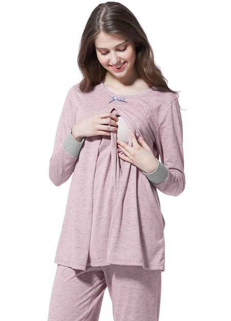 條紋孕哺居家服組(網路限定)-麻花藍灰條2
