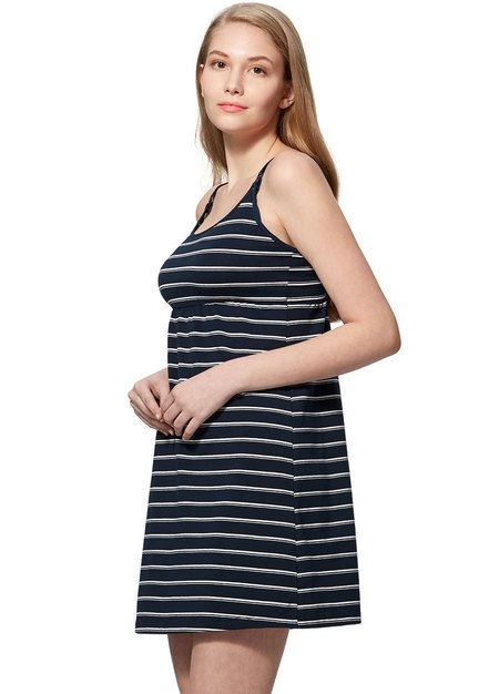 Bra Top 棉感孕婦洋裝.哺乳洋裝-丈青/白條3