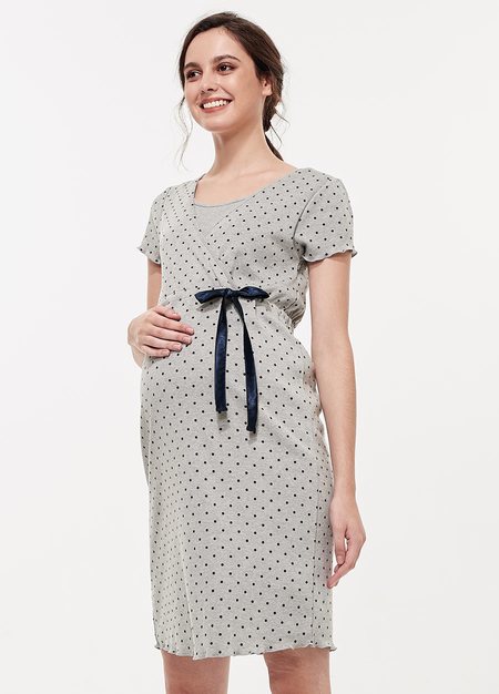 素雅印點綁帶孕哺居家洋裝