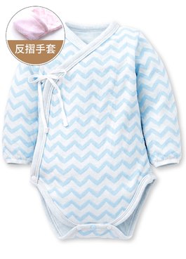 水波紋新生兒內著包屁衣 - 淺藍