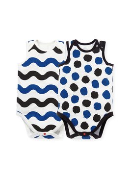 BABY Q彈棉質無袖包屁衣(2入)-點點/水波紋