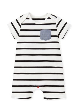 BABY橫紋口袋配色包屁衣 - 白色