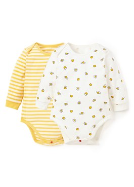 BABY Q彈棉質長袖包屁衣(2入)-蛋黃 - 黃色