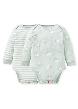 BABY Q彈棉質長袖包屁衣(2入)-刺蝟寶寶 - 灰藍