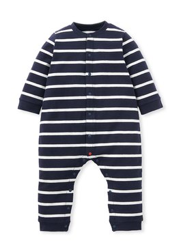 BABY長袖連身衣-條紋 - 深藍