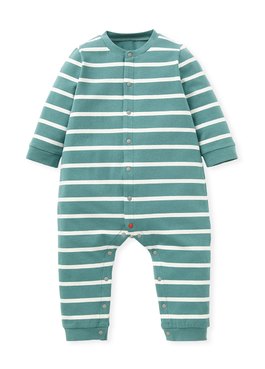 BABY長袖連身衣-條紋 - 綠色