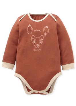 BABY迪士尼Q彈棉質長袖包屁衣-小鹿斑比 - 深橘