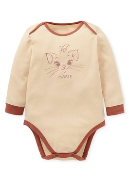 BABY迪士尼Q彈棉質長袖包屁衣-瑪麗貓 - 米色