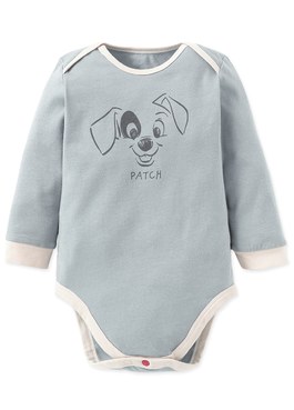 BABY迪士尼Q彈棉質長袖包屁衣-101忠狗 - 灰藍