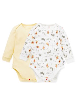 BABY Q彈棉質長袖包屁衣(2入)-森林維尼 - 淺黃