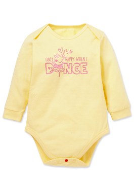 BABY 佩佩豬Q彈棉質長袖包屁衣-跳舞佩佩豬 - 淺黃