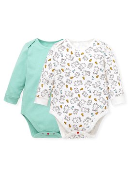 BABY Q彈棉質長袖包屁衣(2入)-線稿佩佩豬 - 淺綠