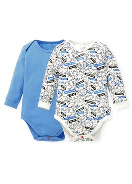 BABY Q彈棉質長袖包屁衣(2入)-標籤佩佩豬 - 藍色