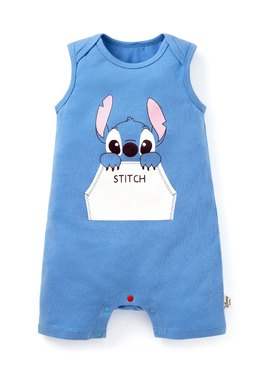 BABY迪士尼Q彈無袖連身包屁衣-史迪奇 - 藍色