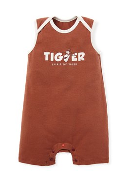 BABY迪士尼Q彈無袖連身包屁衣-配色跳跳虎 - 深橘