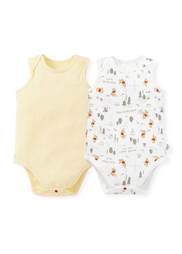 BABY Q彈棉質無袖包屁衣(2入)-森林維尼