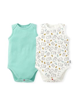 BABY Q彈棉質無袖包屁衣(2入)-線稿佩佩豬 - 淺綠