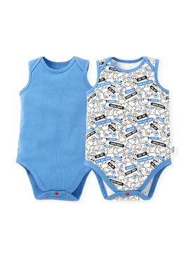 BABY Q彈棉質無袖包屁衣(2入)-標籤佩佩豬 - 藍色
