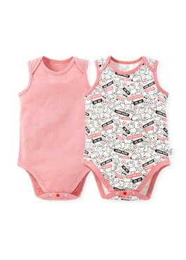 BABY Q彈棉質無袖包屁衣(2入)-標籤佩佩豬 - 深粉