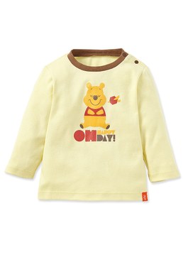 BABY迪士尼純棉長袖T恤-Q版維尼 - 淺黃