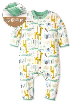 新生兒 長袖連身衣-動物園/熱帶雨林 - 藍綠