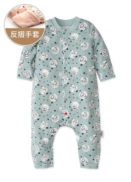 新生兒長袖連身衣-點點貓狗 - 灰藍