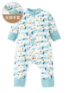 新生兒長袖連身衣-狗狗 - 天藍
