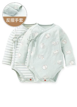 新生兒Q彈棉質長袖包屁衣(2入)-刺蝟寶寶 - 灰藍