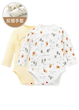 新生兒Q彈棉質長袖包屁衣(2入)-森林維尼 - 淺黃