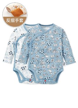 新生兒Q彈棉質長袖包屁衣(2入)-玩具總動員 - 天藍