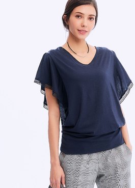 V領荷葉袖孕哺上衣