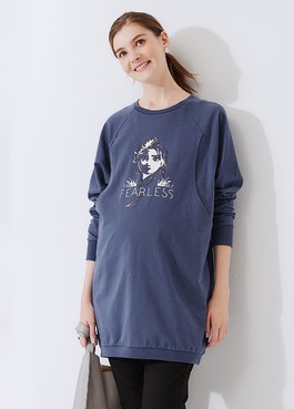 迪士尼冰雪奇緣寬鬆長版孕哺上衣 - 藍色