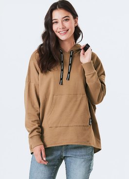 輕量連帽刷毛孕哺罩衫 - 駝色