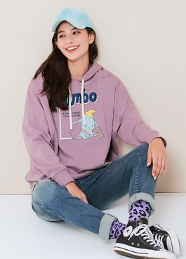 迪士尼小飛象連帽刷毛孕哺罩衫 - 紫藕