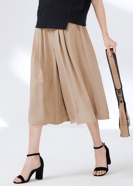 垂墜寬版孕婦褲裙 - 卡其