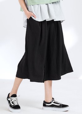 垂墜寬版孕婦褲裙 - 黑色