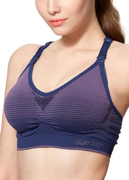 全機能抗菌運動哺乳內衣(背扣款) - 藍/紫條