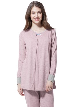條紋孕哺居家服組(網路限定) - 麻花粉灰條