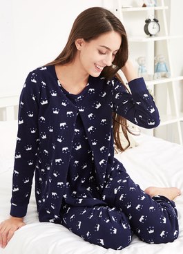 超細刷毛孕哺居家服組 - 丈青