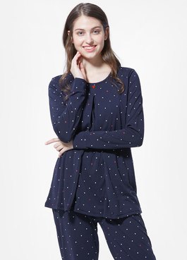 迪士尼點點米奇頭孕哺居家服組 - 丈青