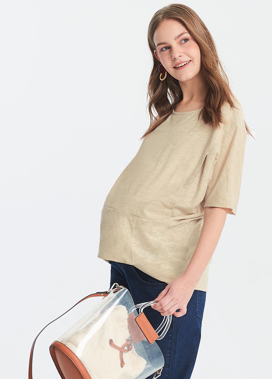 下襬抓褶孕哺罩衫